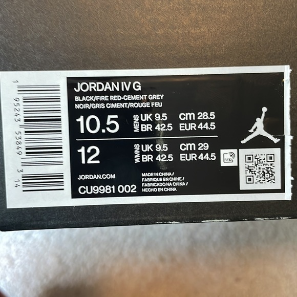 Nike Jordan IV Golf Shoes ‘BRED’ || Black / Fire Red / Cement Gray || SOLD OUT - Picture 2 of 2